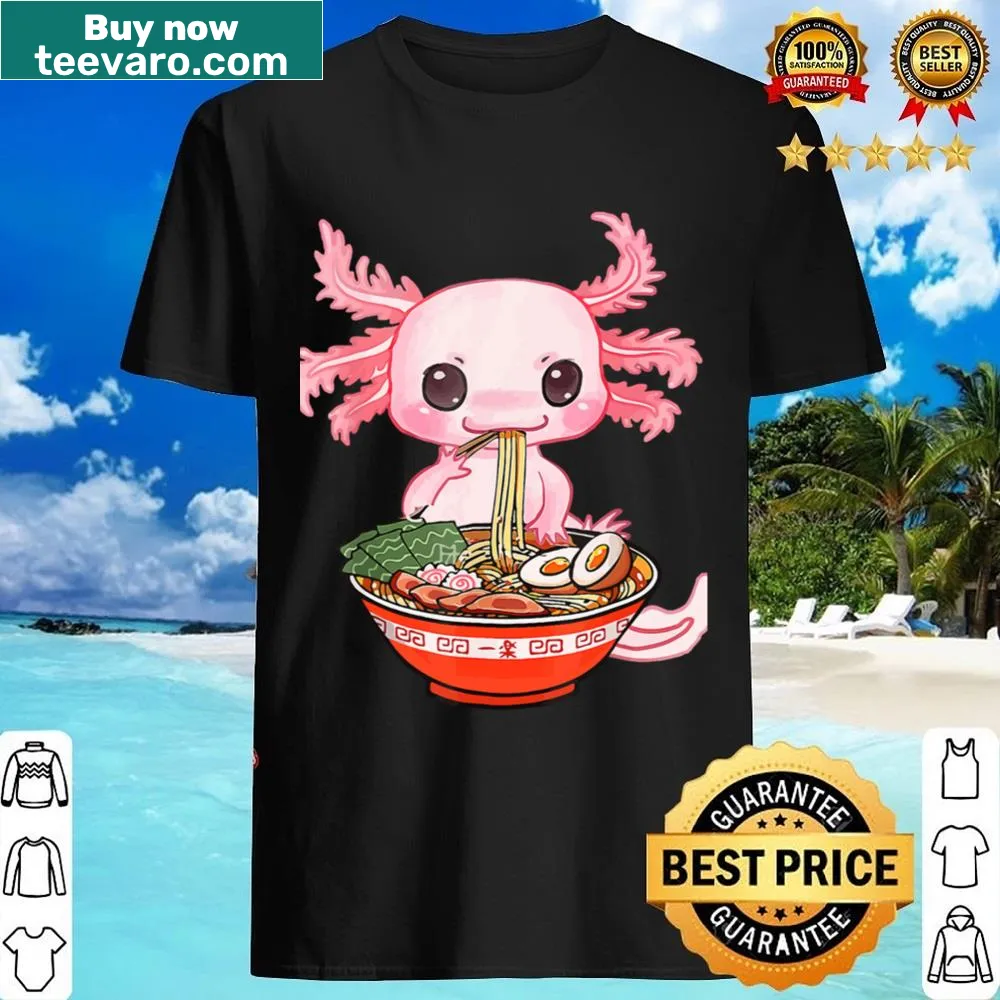 Kawaii axolotl shirt with ramen noodles illustration