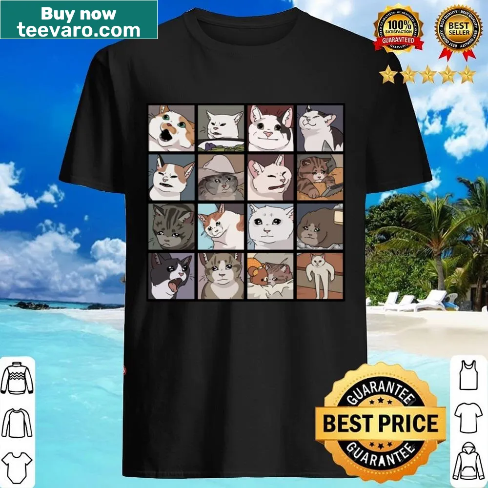 T-shirt with various meme cats illustrations
