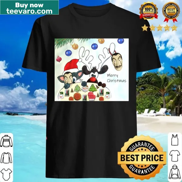 Festive Money Heist shirt with holiday-themed design