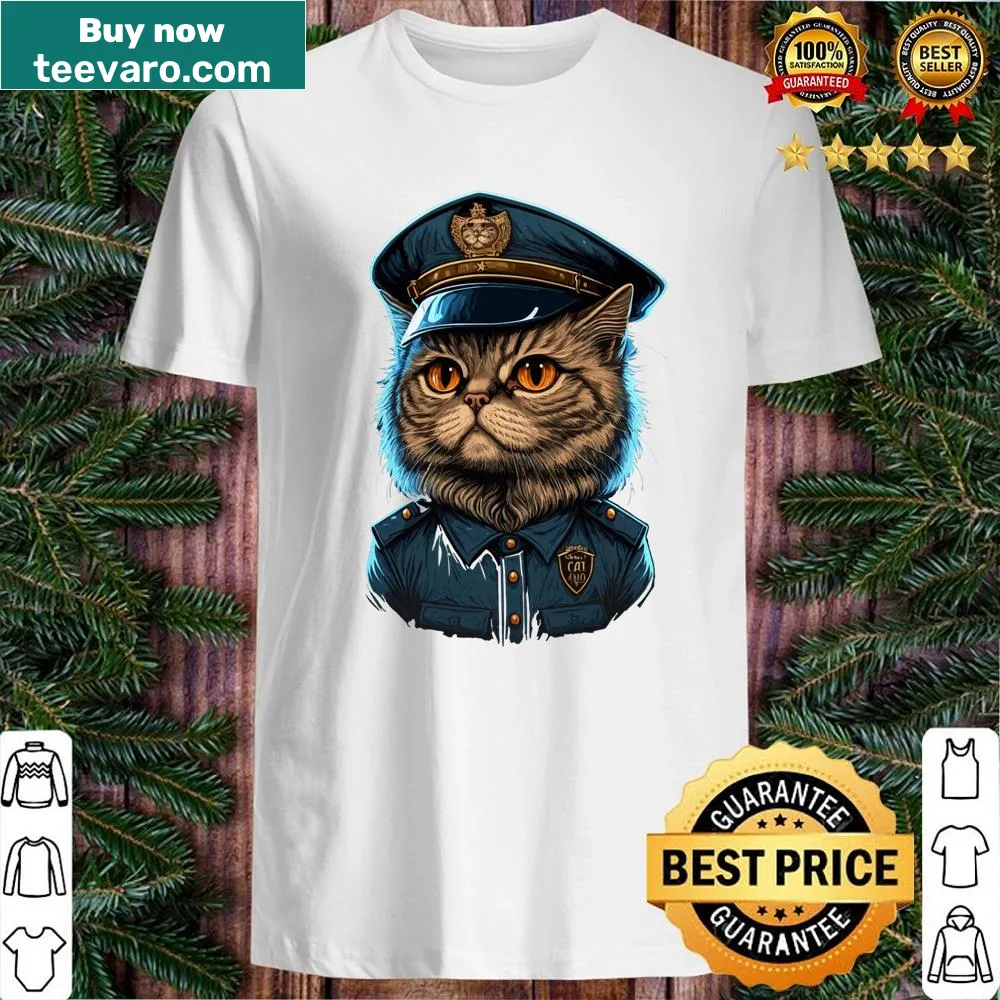 Cartoon shirt featuring a cat in a police uniform