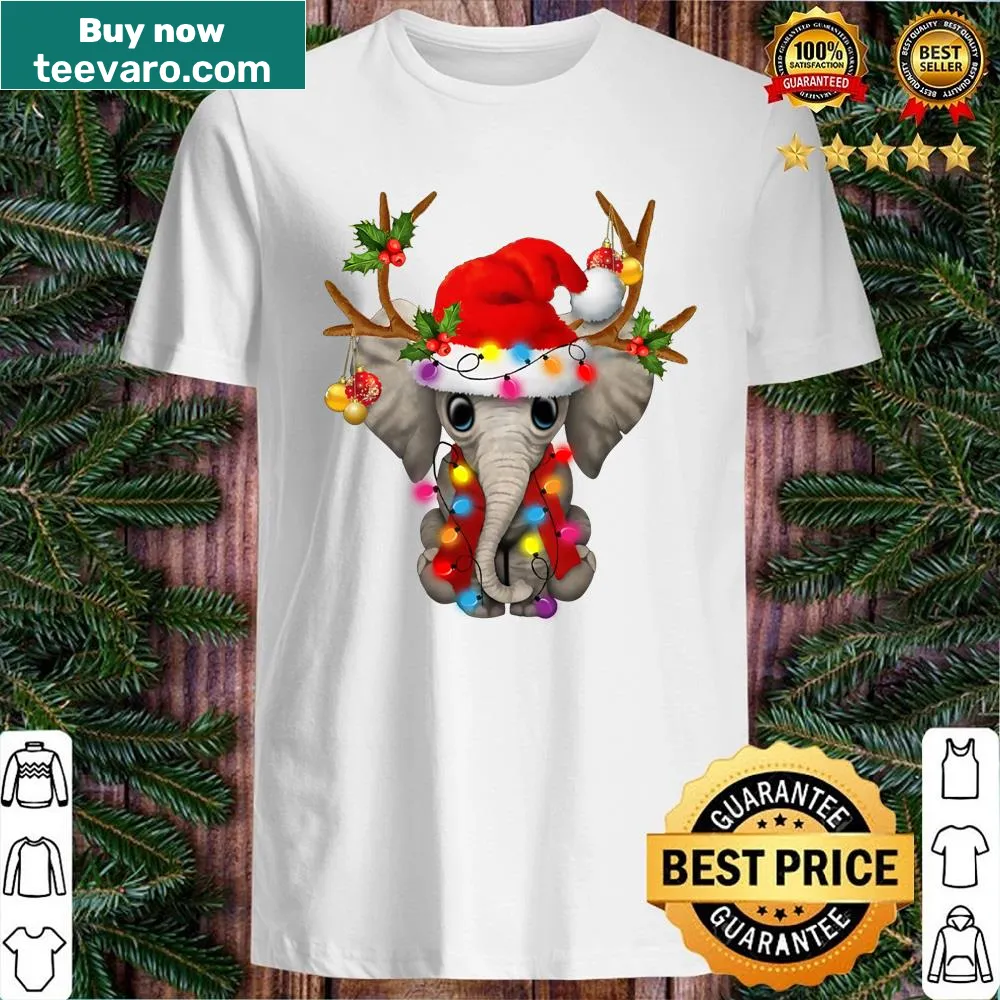 Whimsical Christmas shirt featuring playful elephant graphics