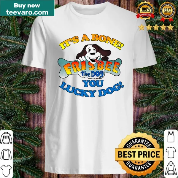 Cute cartoon shirt featuring a dog playing with a frisbee