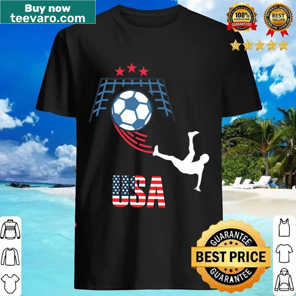 Shirt featuring American flag and soccer ball graphic for sports fans