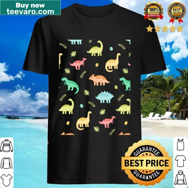 Seamless pattern of funny cartoon dinosaurs on a T-shirt