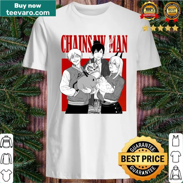 Illustration of Chainsaw Man characters on a graphic t-shirt
