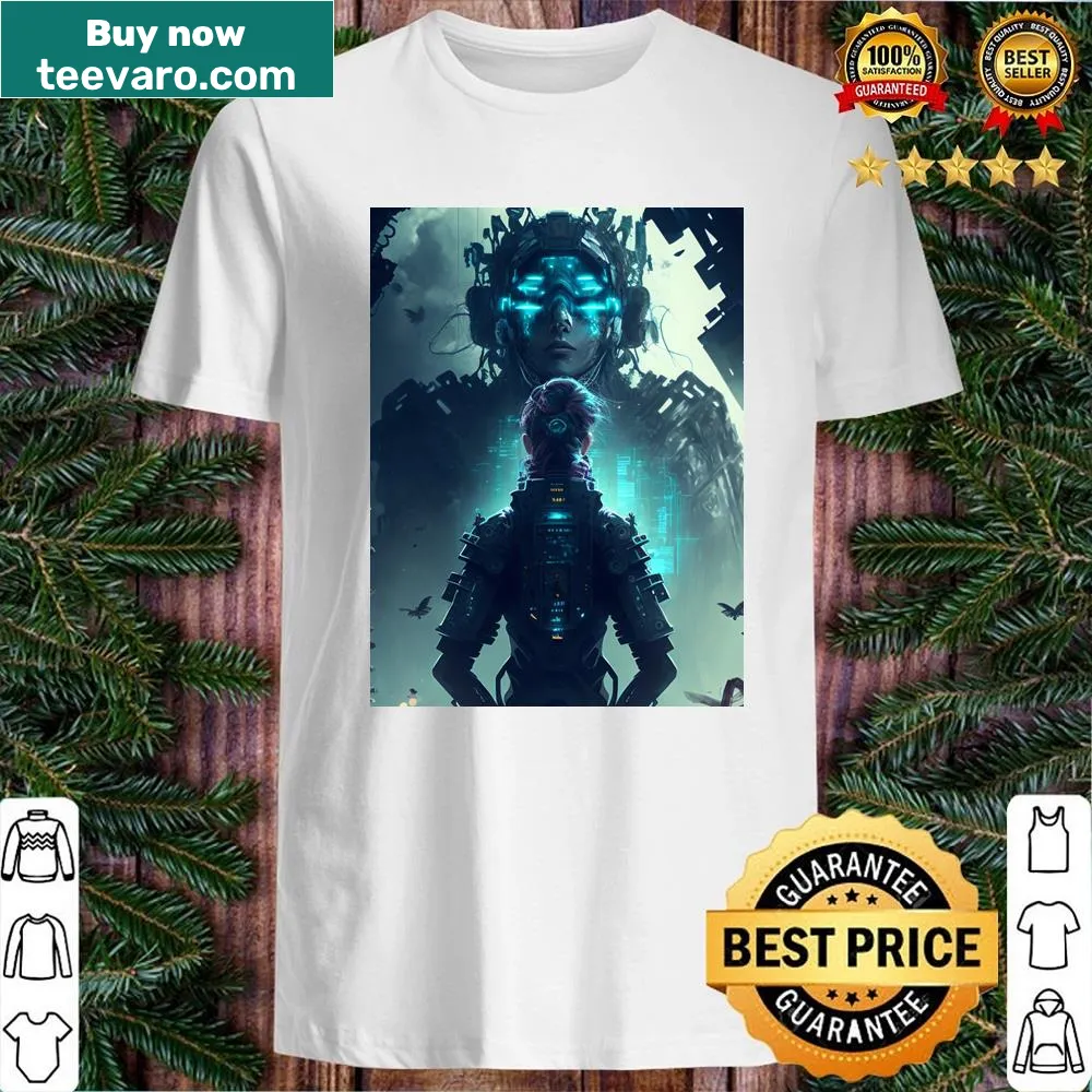 Shirt featuring an intricate illustration of a cyberpunk deity.