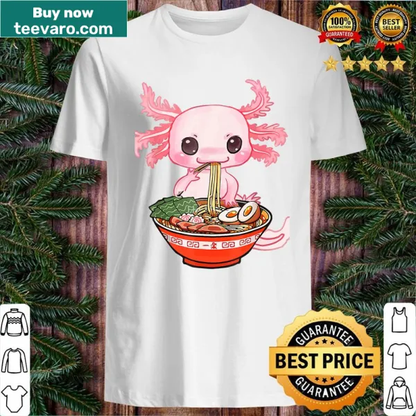 Kawaii axolotl eating ramen noodles graphic shirt