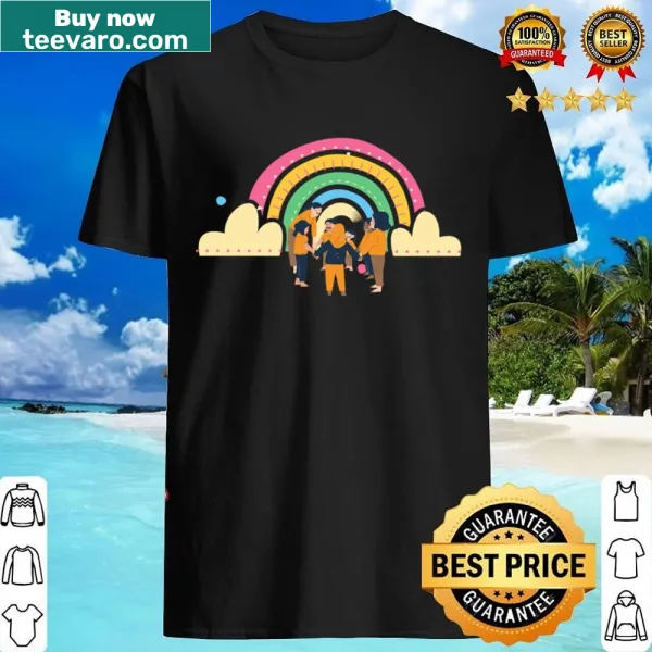 Illustrated shirt with little hands and a rainbow for teachers
