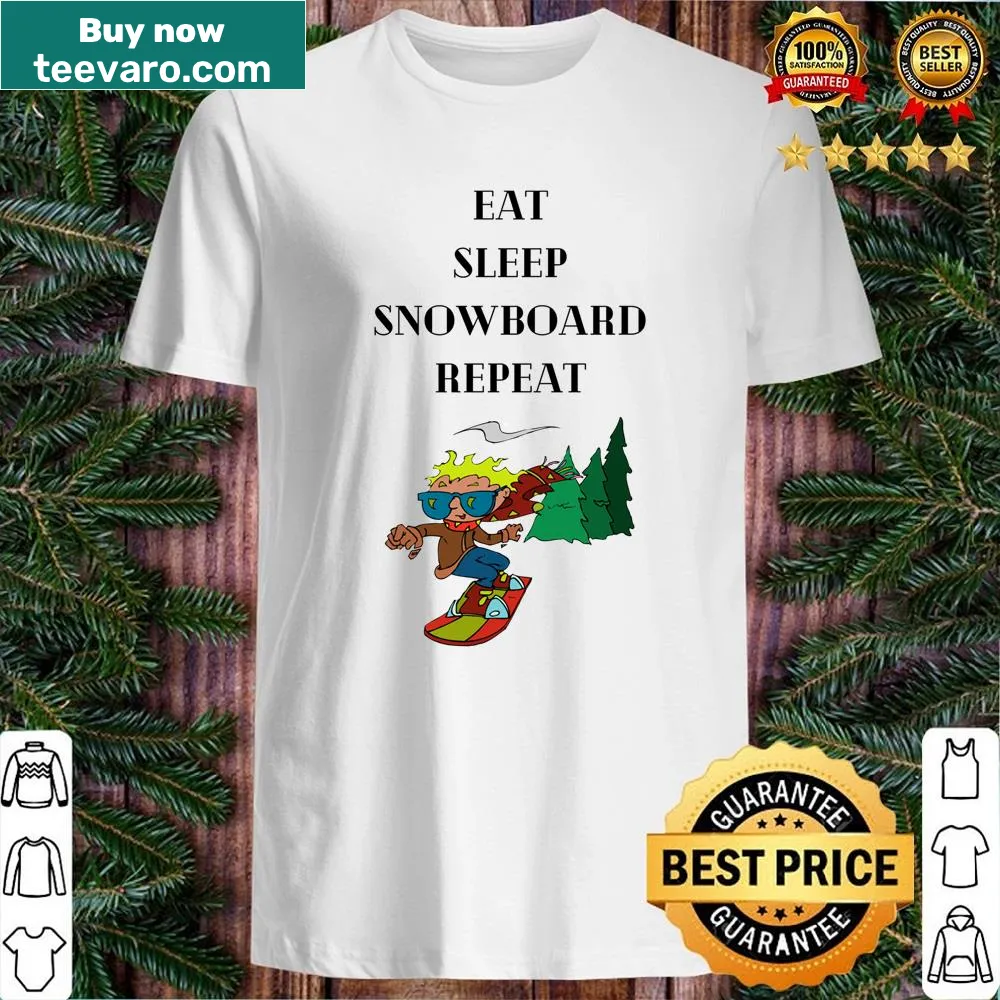 Illustrated shirt featuring a cheerful snowboarding kid