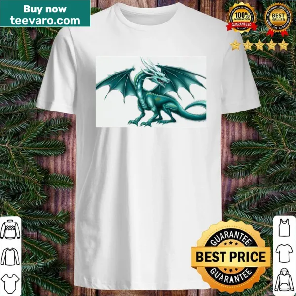 Illustration of a turquoise dragon on a shirt
