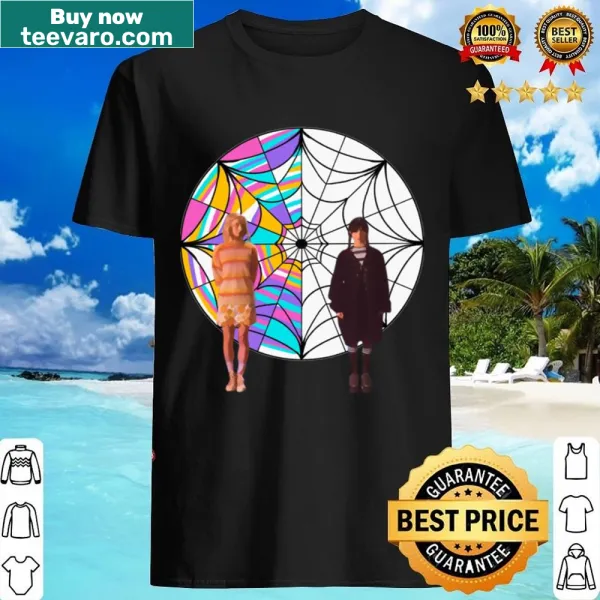 T-shirt featuring Wednesday and Enid in a whimsical illustration