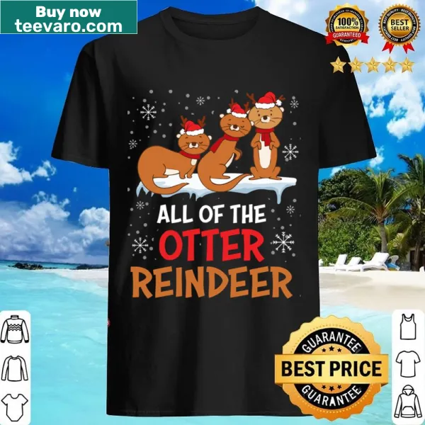 Cartoon otters as reindeer on a lightweight shirt