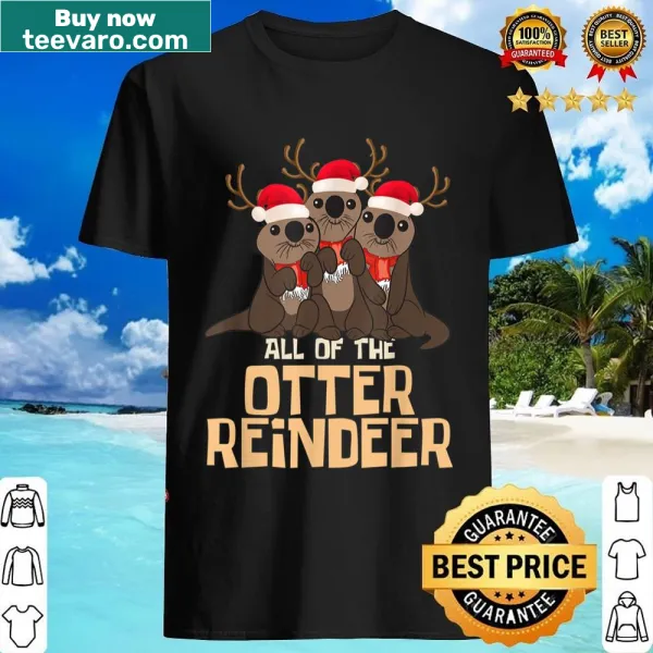 Cute cartoon otters as reindeer on a Christmas shirt