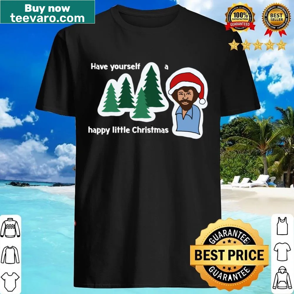 Bob Ross themed Christmas shirt with festive illustration