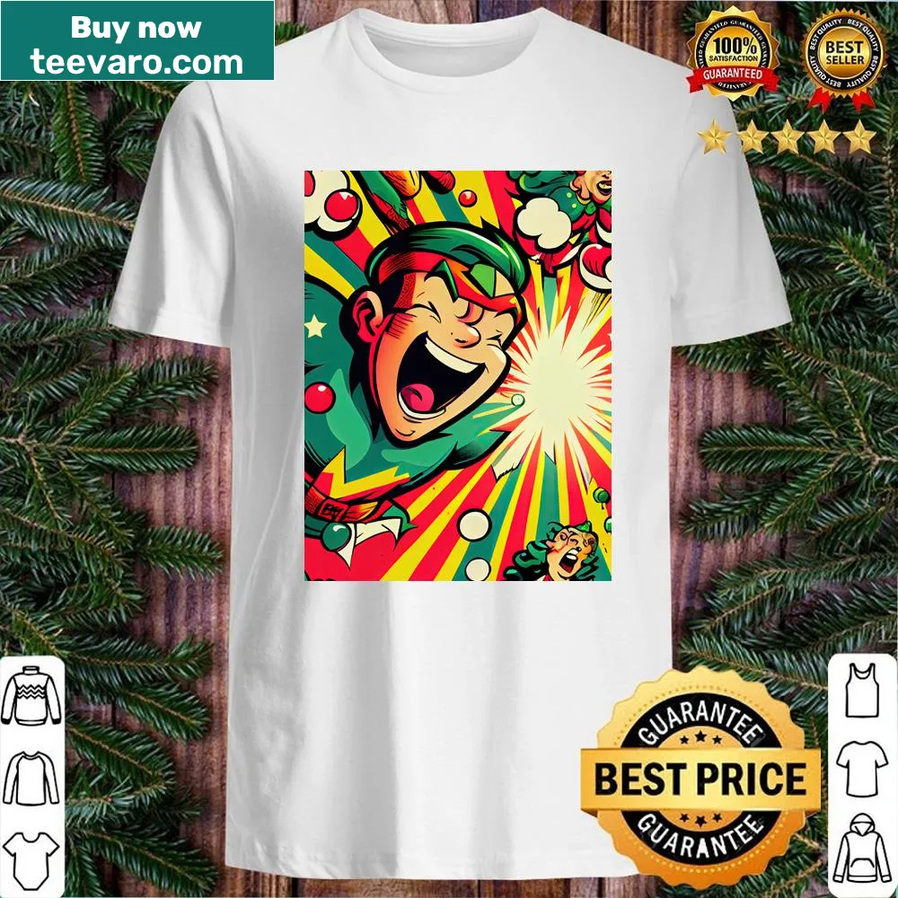 Playful doodle illustrations on a Christmas-themed shirt