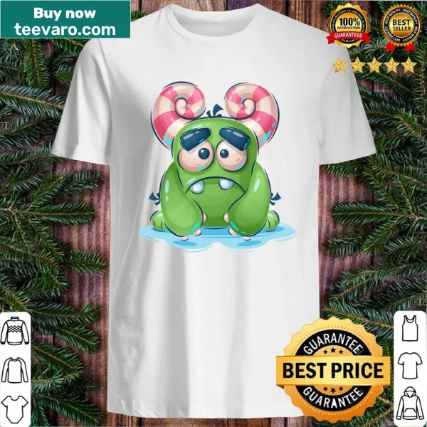 Whimsical shirt with Curlytop Peppermint Monster illustration