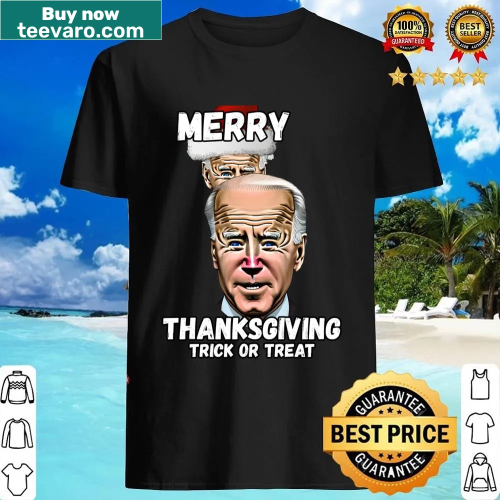 Humorous holiday shirt featuring Joe Biden with Thanksgiving and Christmas themes