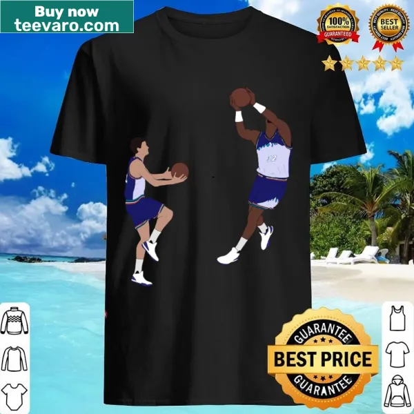 John Stockton to Karl Malone shirt featuring basketball graphic.
