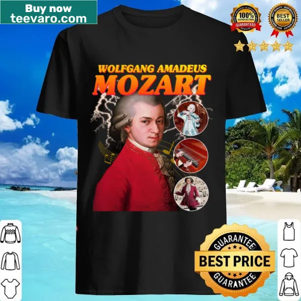 Vintage-style Mozart Rap T-shirt featuring a graphical design celebrating the composer