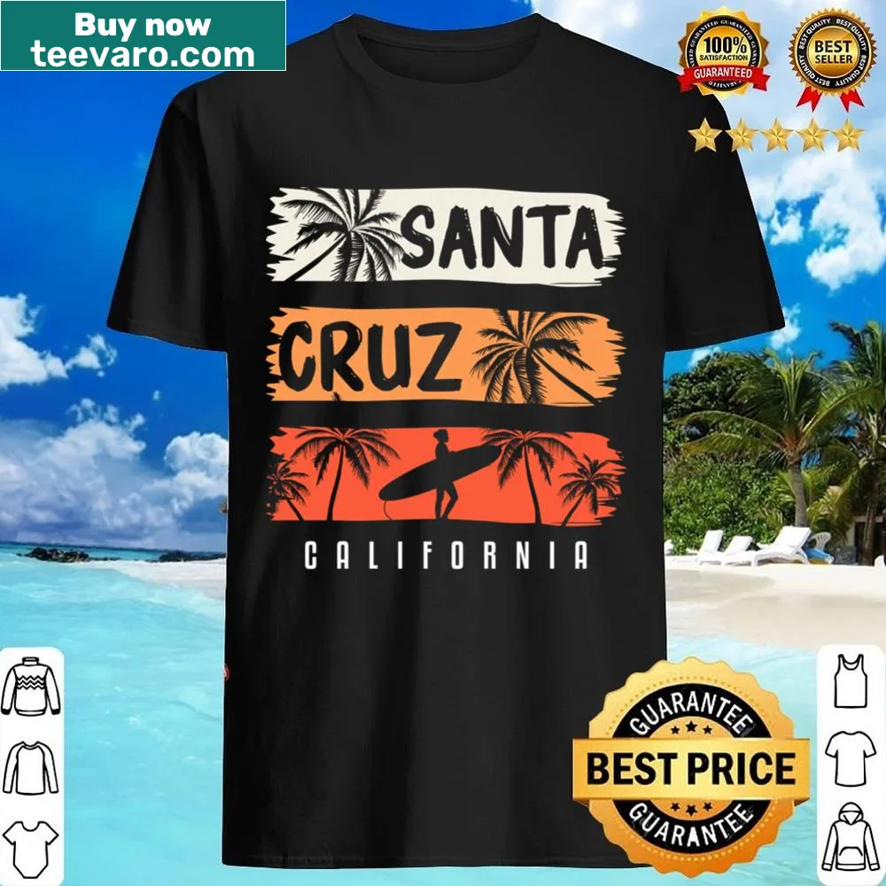 Santa Cruz beach shirt with palm trees and sun illustration