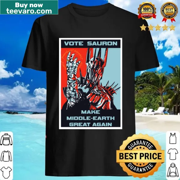 T-shirt with the phrase 'Vote Sauron' in bold typography