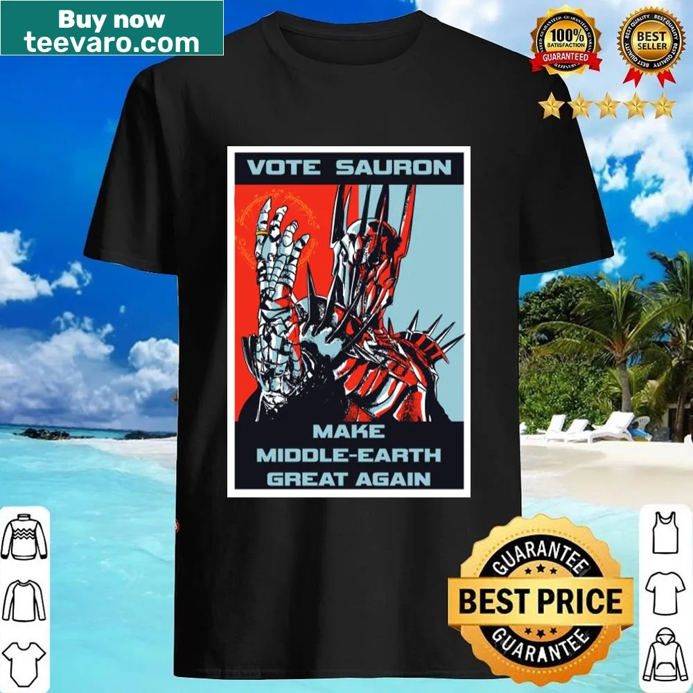 T-shirt with the phrase 'Vote Sauron' in bold typography