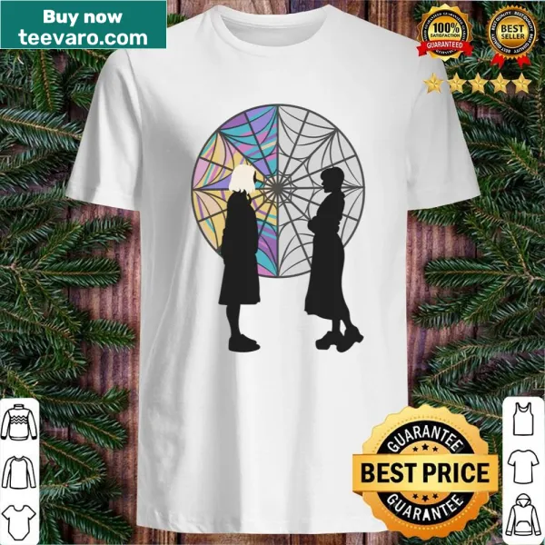 Silhouette shirt featuring Wednesday Addams and Enid Sinclair in a spiderweb design
