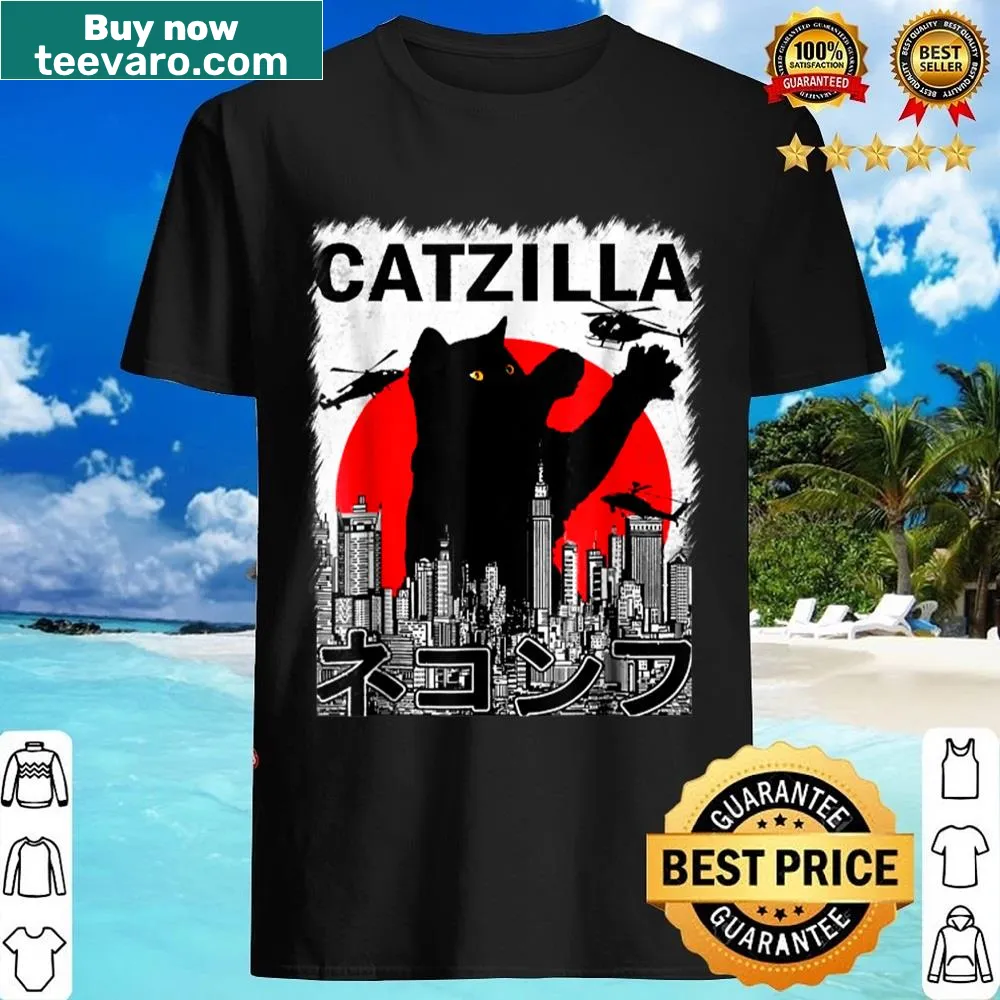 Cartoon Catzilla graphic on a shirt for cat lovers