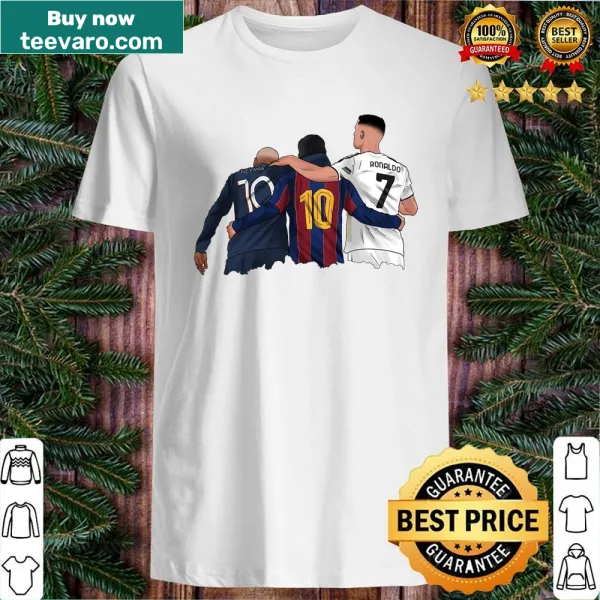 Shirt featuring the names of Ronaldo, Neymar, and Messi in bold typography