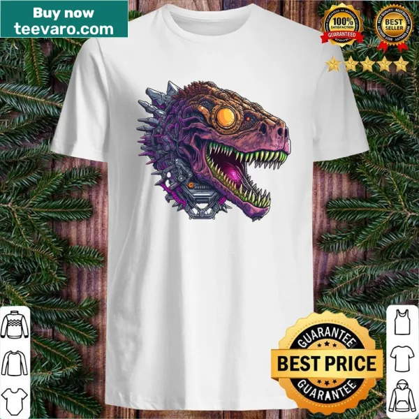 Cyberpunk T-Rex Christmas shirt with retro design