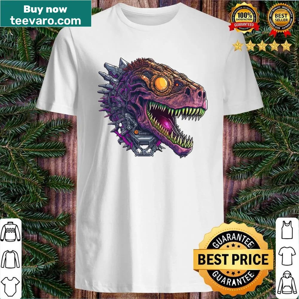 Cyberpunk T-Rex Christmas shirt with retro design