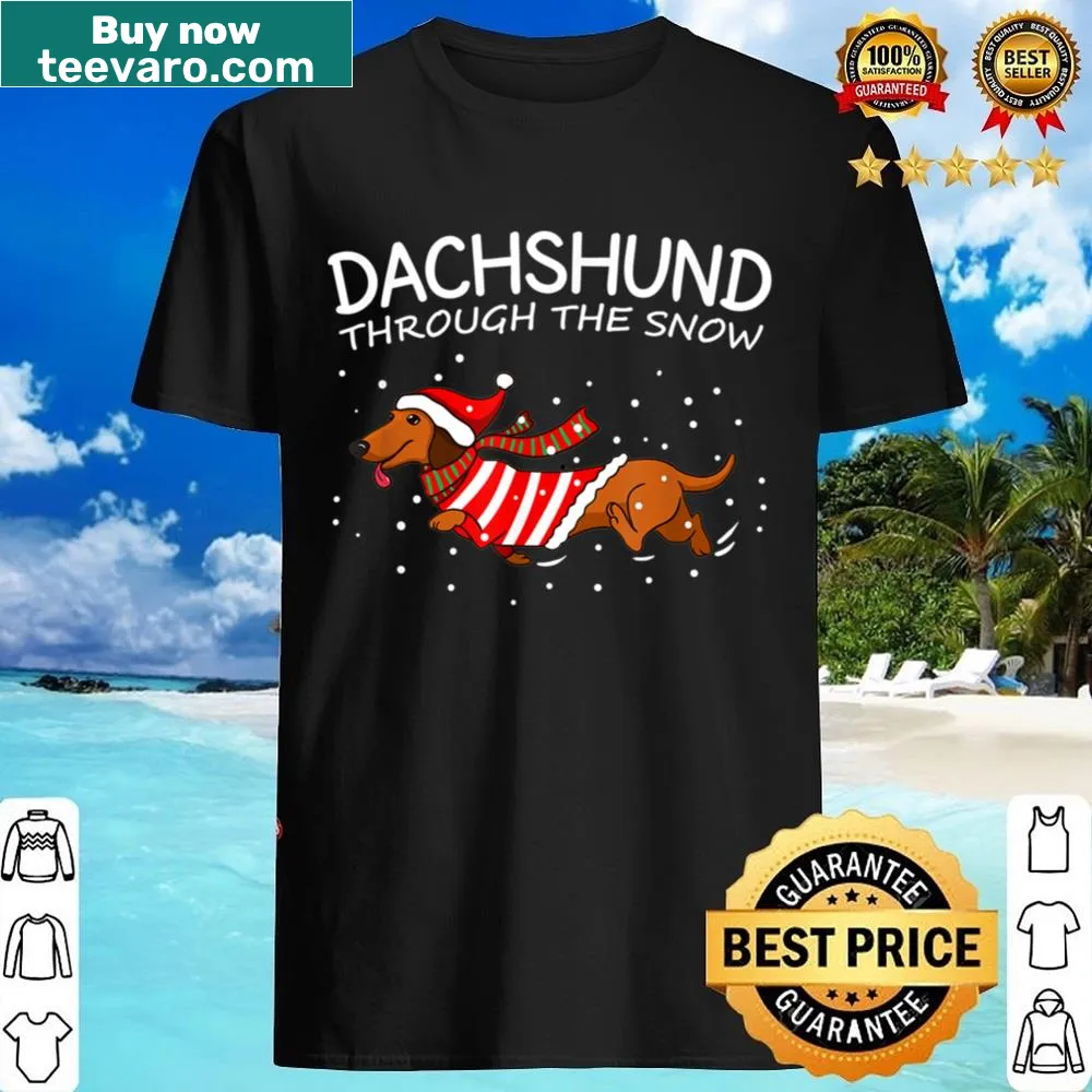 Dachshund in the snow, humorous Christmas design.
