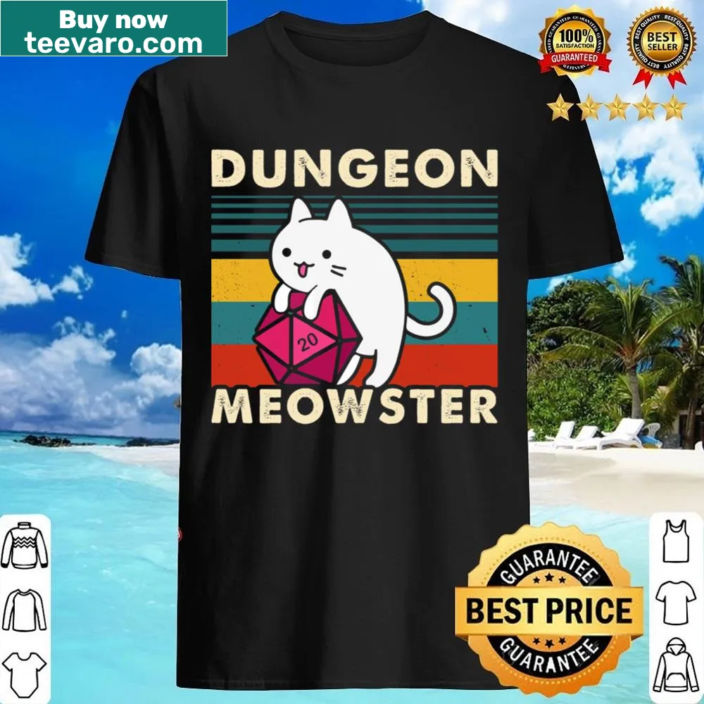 Humorous cat graphic with D20 dice on a gaming shirt