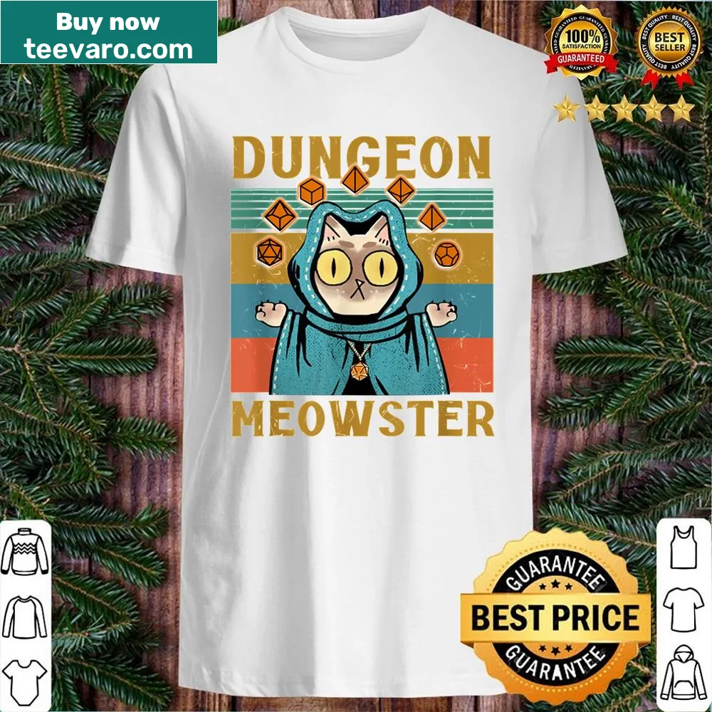 Playful cat graphic with D20 dice on a gamer shirt