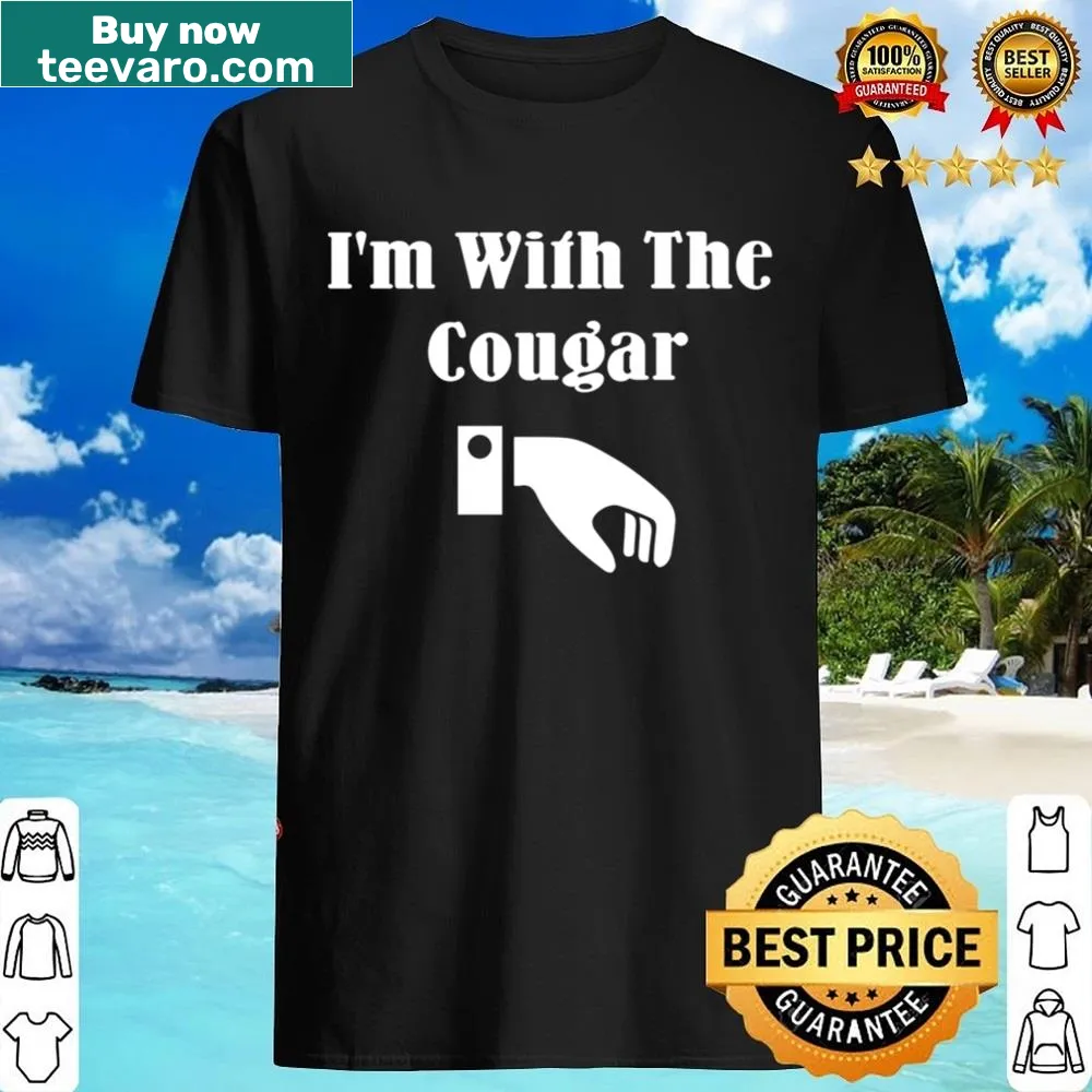 Matching couple shirt with playful text 'I'm With The Cougar'.