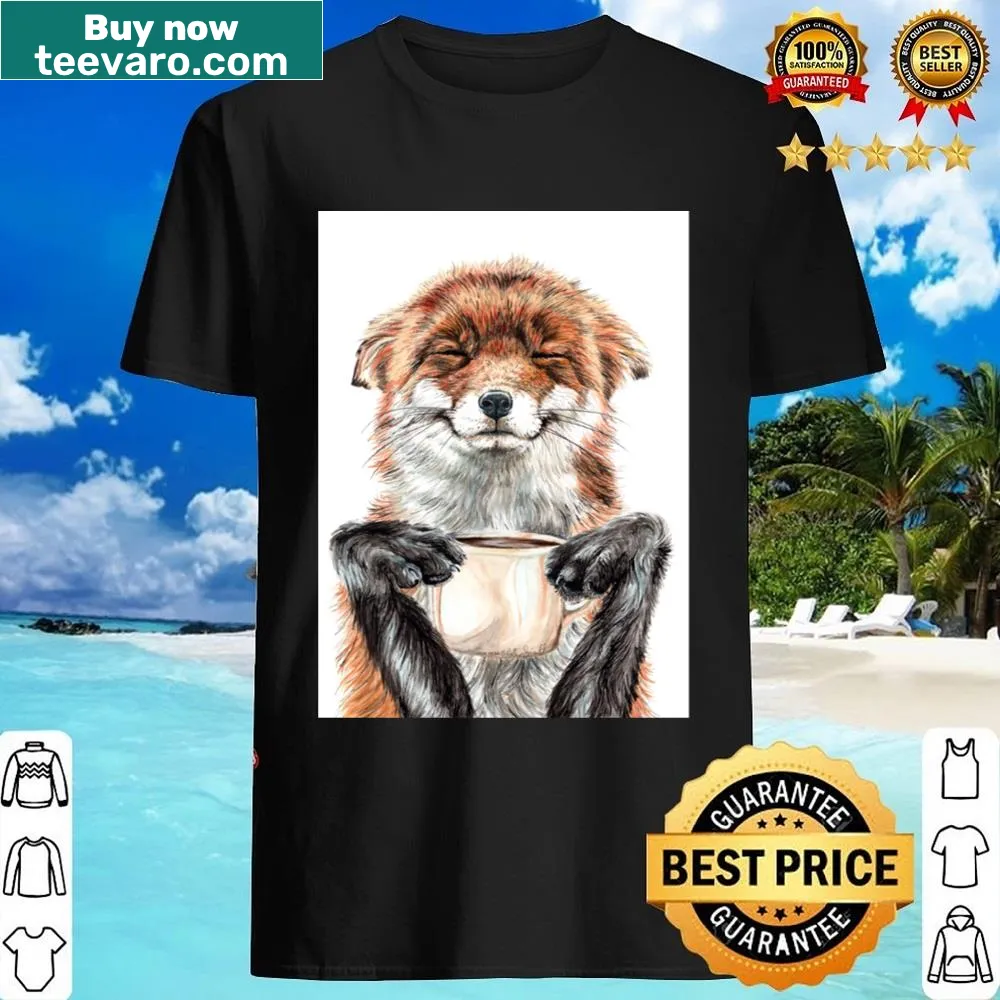 Cute Morning Fox shirt with cartoon fox enjoying coffee