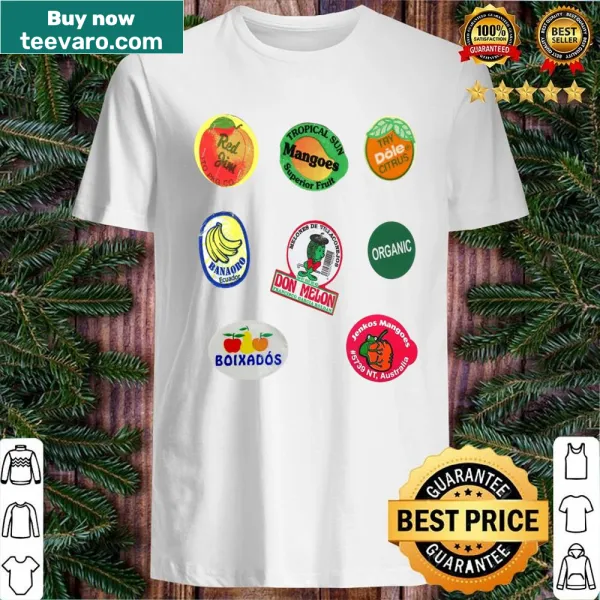 Vintage-style shirt with retro fruit sticker labels design