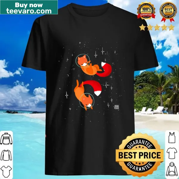 Playful graphic of foxes in space on a t-shirt