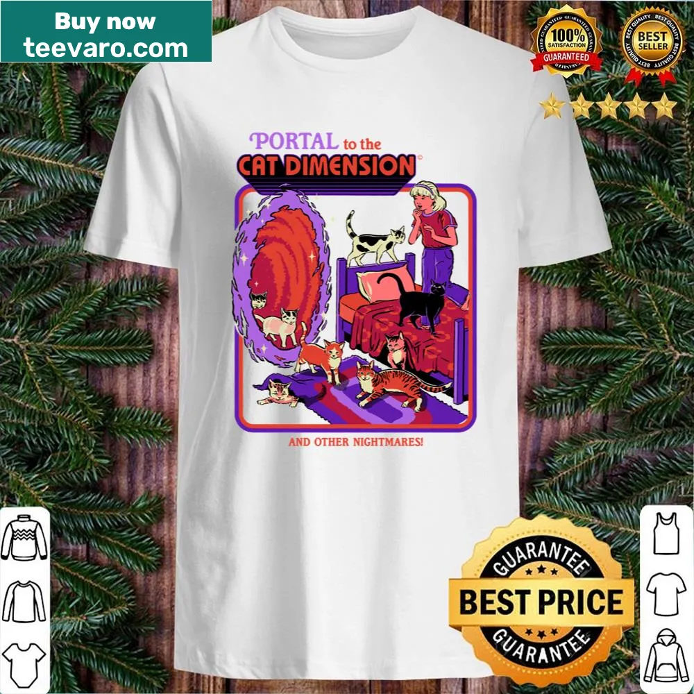 Illustrative shirt featuring cats in different dimensions