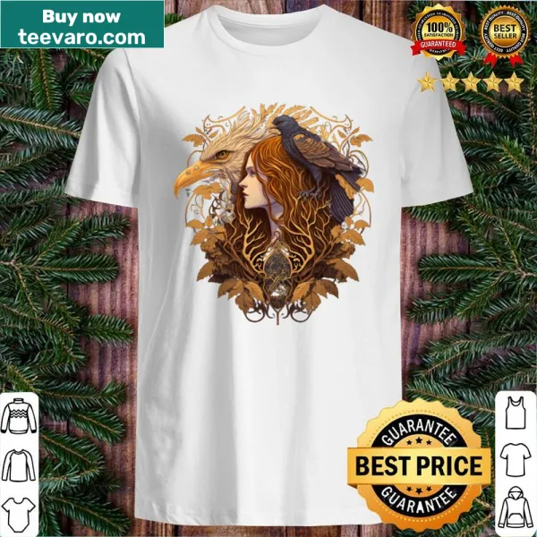Surreal design of a golden eagle with a girl's face, bold graphic