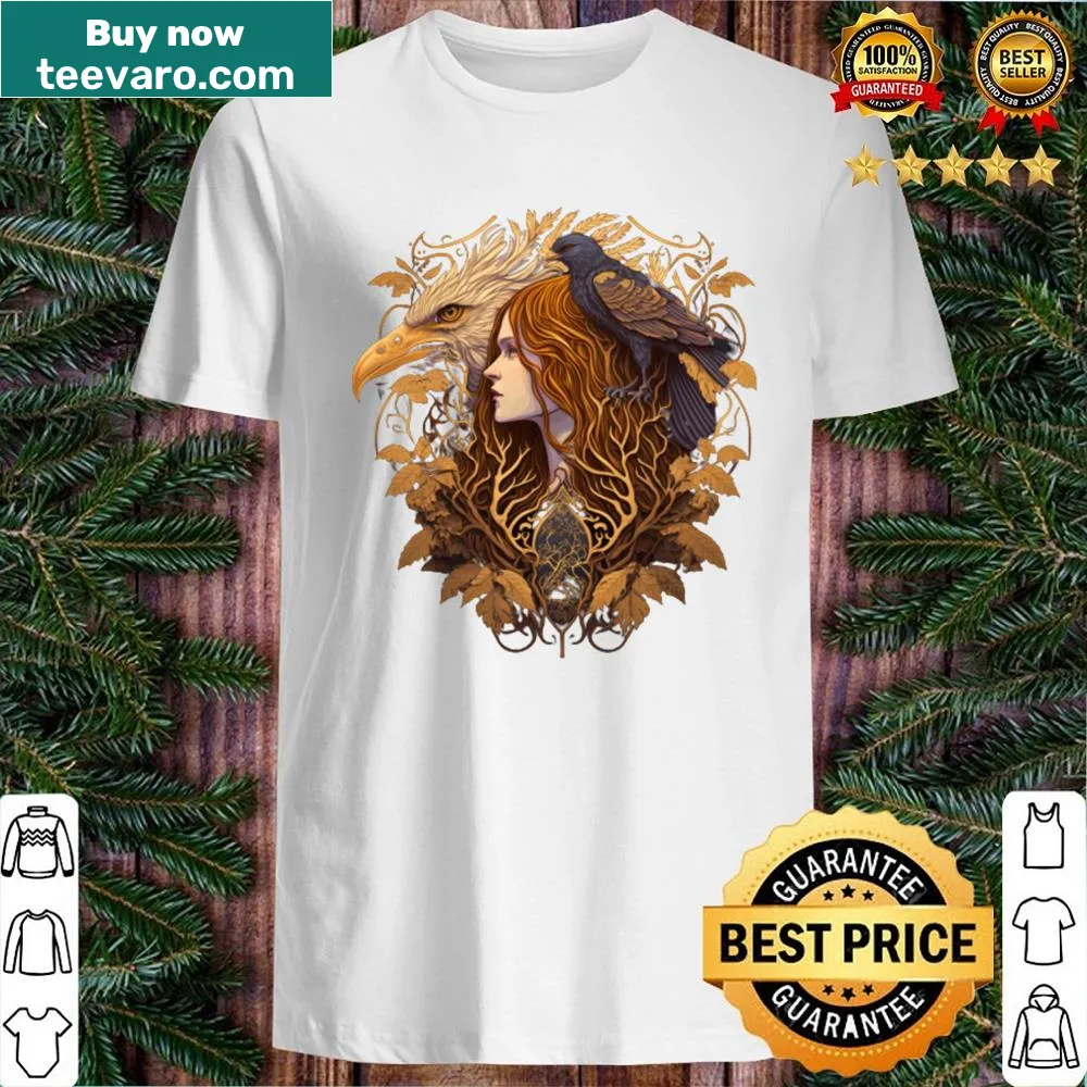 Surreal design of a golden eagle with a girl's face, bold graphic