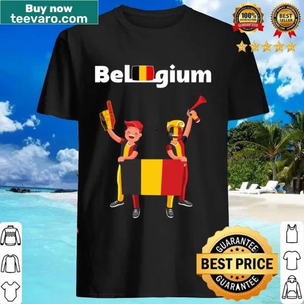 Illustrated shirt featuring a dabbing soccer player with Belgium flag