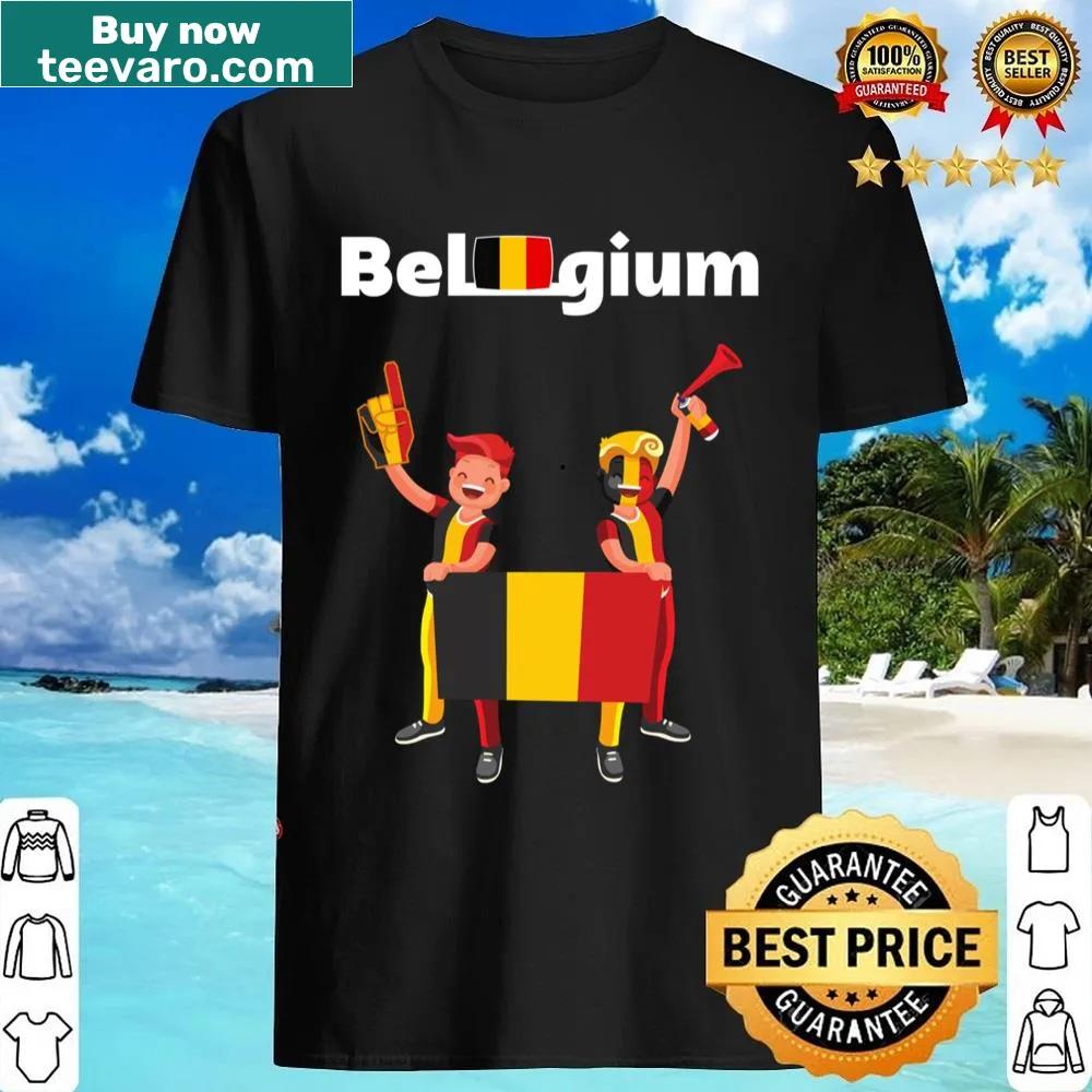 Illustrated shirt featuring a dabbing soccer player with Belgium flag