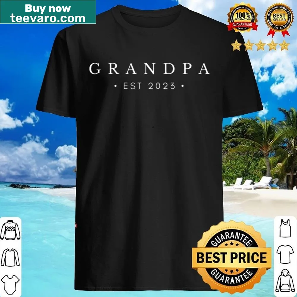 Shirt celebrating new grandfathers with 'Promoted To Grandpa 2023' in clear typography