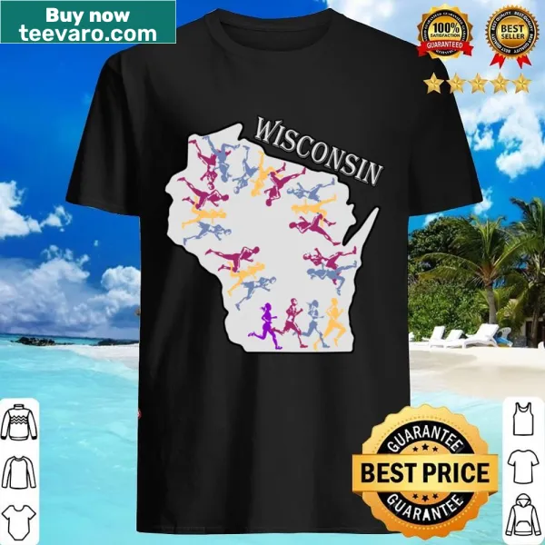 Shirt featuring 'Run Around Wisconsin' in playful typography, celebrating travel and adventure.