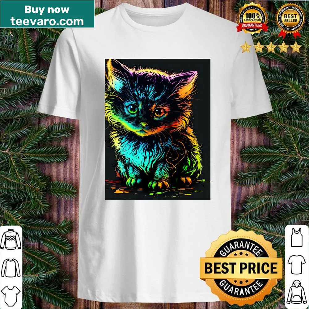 Illustration of a cat in a fantasy setting on a t-shirt