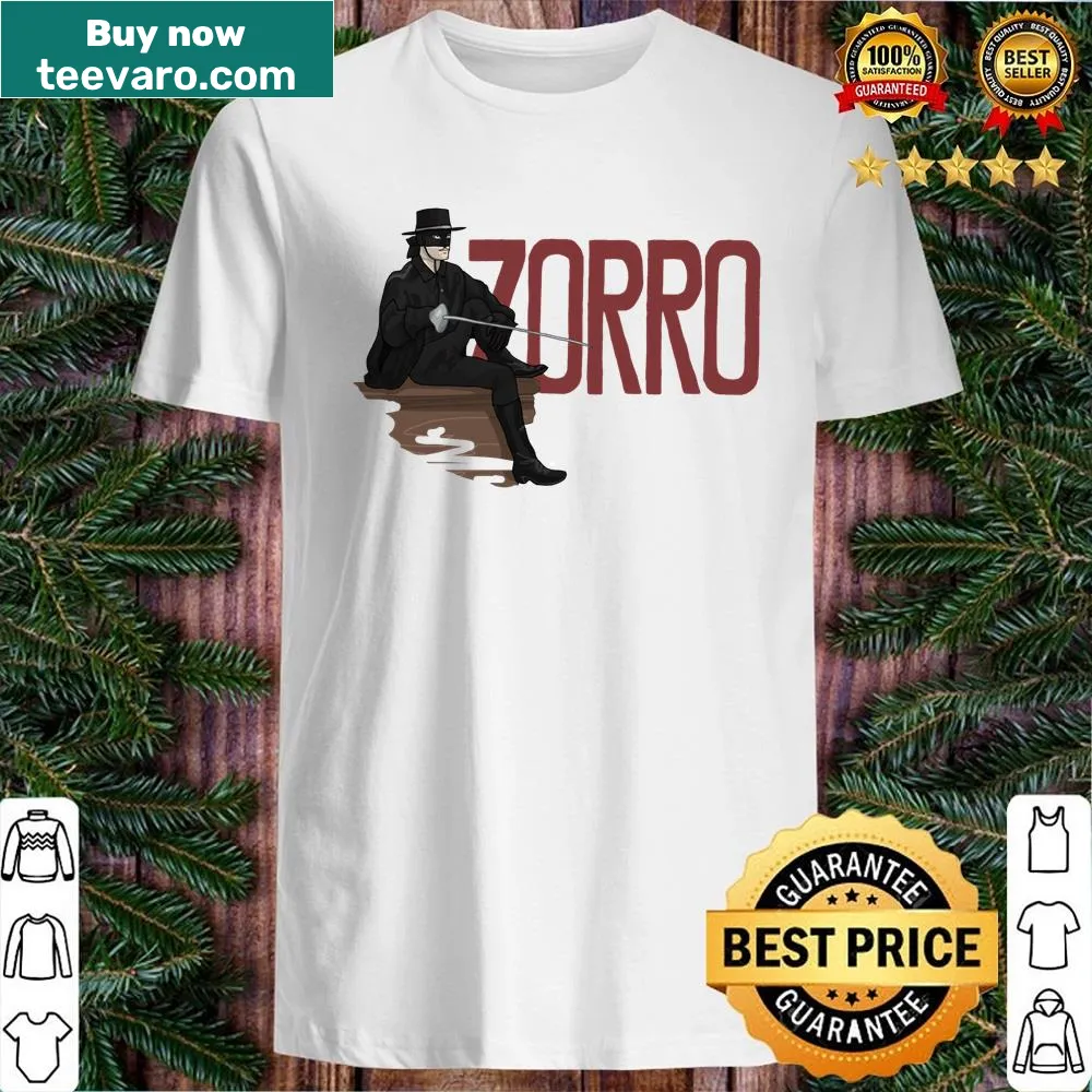 Illustration of Zorro sitting in full body on a t-shirt