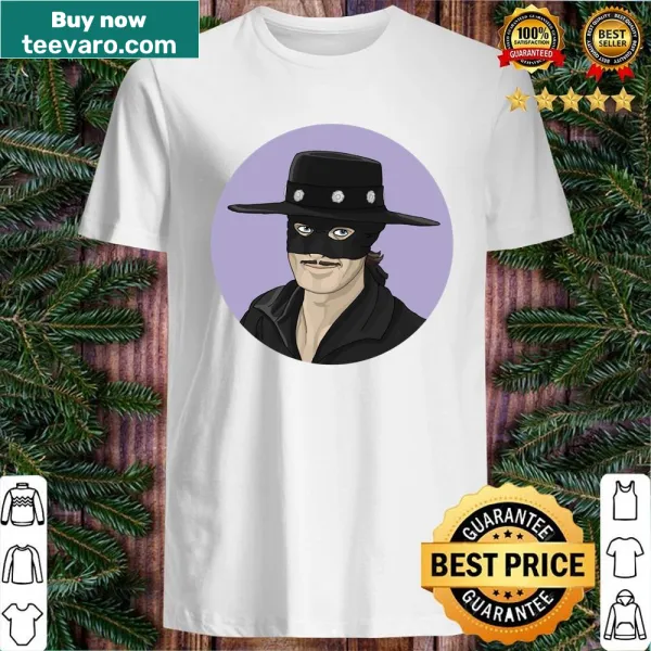 Illustration of Zorro wearing a mask and cape on a t-shirt