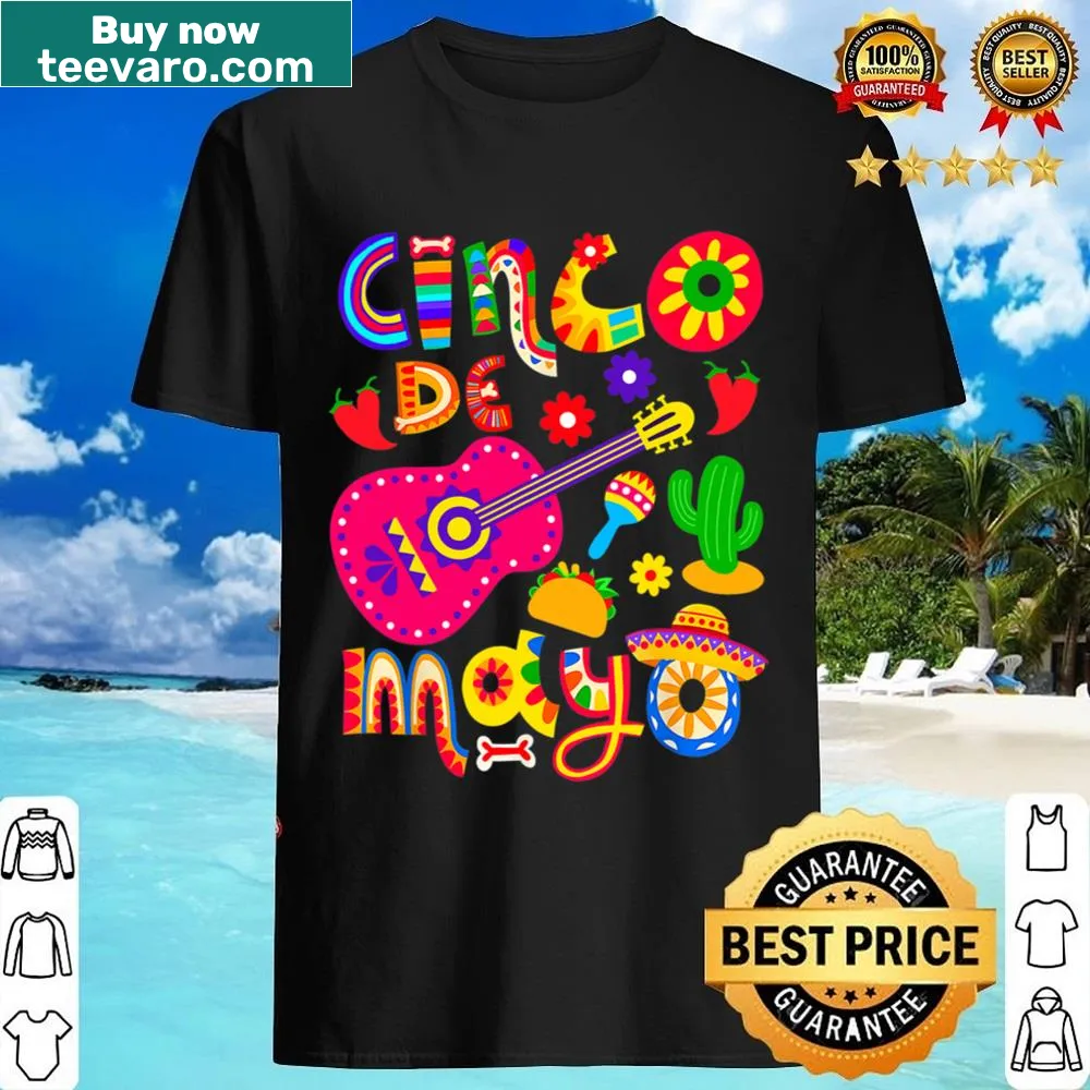 Festive shirt celebrating Cinco De Mayo with cultural design.