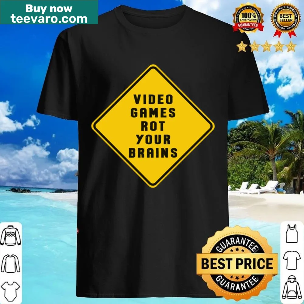 Caution sign graphic shirt about gaming and brain rot